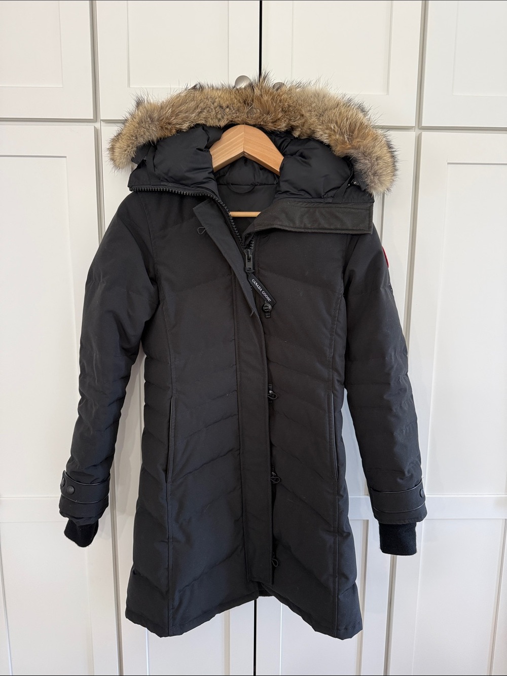 Canada Goose Black Fur-Trim Hooded Puffer Coat